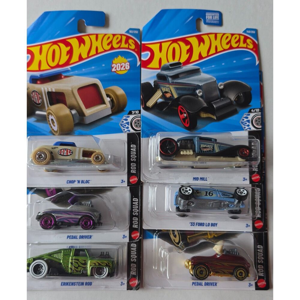 Hot Wheels 2026 Rod Squad 6-Car Set - Diecast Toy Vehicles Lot - New